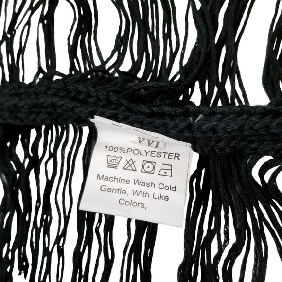 Distressed Tie Waist Short Sleeve Fringe Knit Cover Up Robe Womens XXL Black - Picture 15 of 15